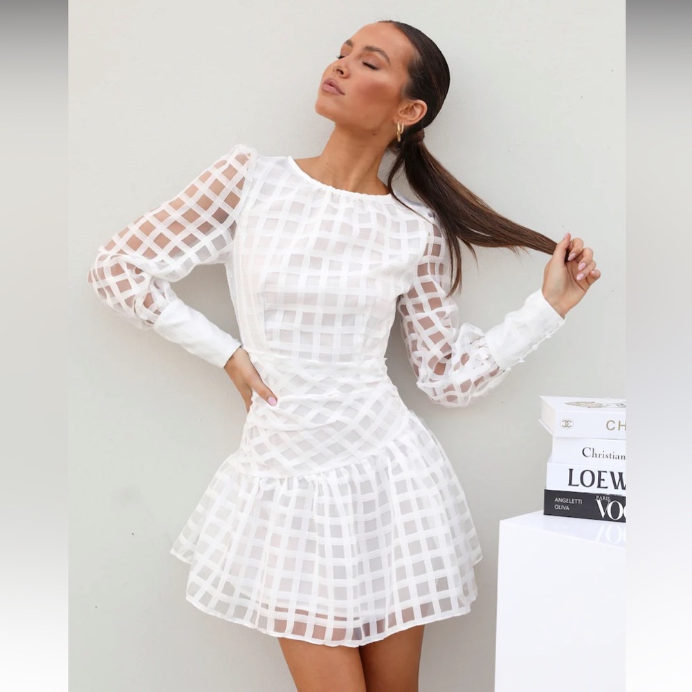 Hello Molly Sheer White Grid Dress